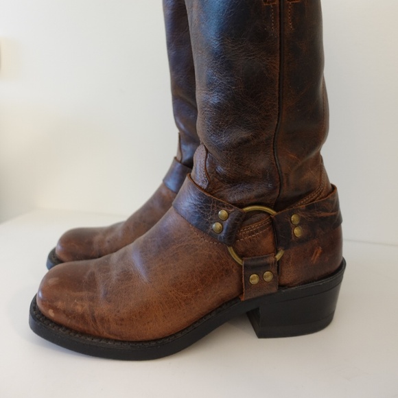 Boulet Brown Leather Western Cowboy Harness Boots Size 8 - Picture 2 of 11